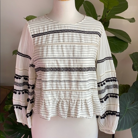Zara Tops - Zara: Cotton pompom sleeve blouse